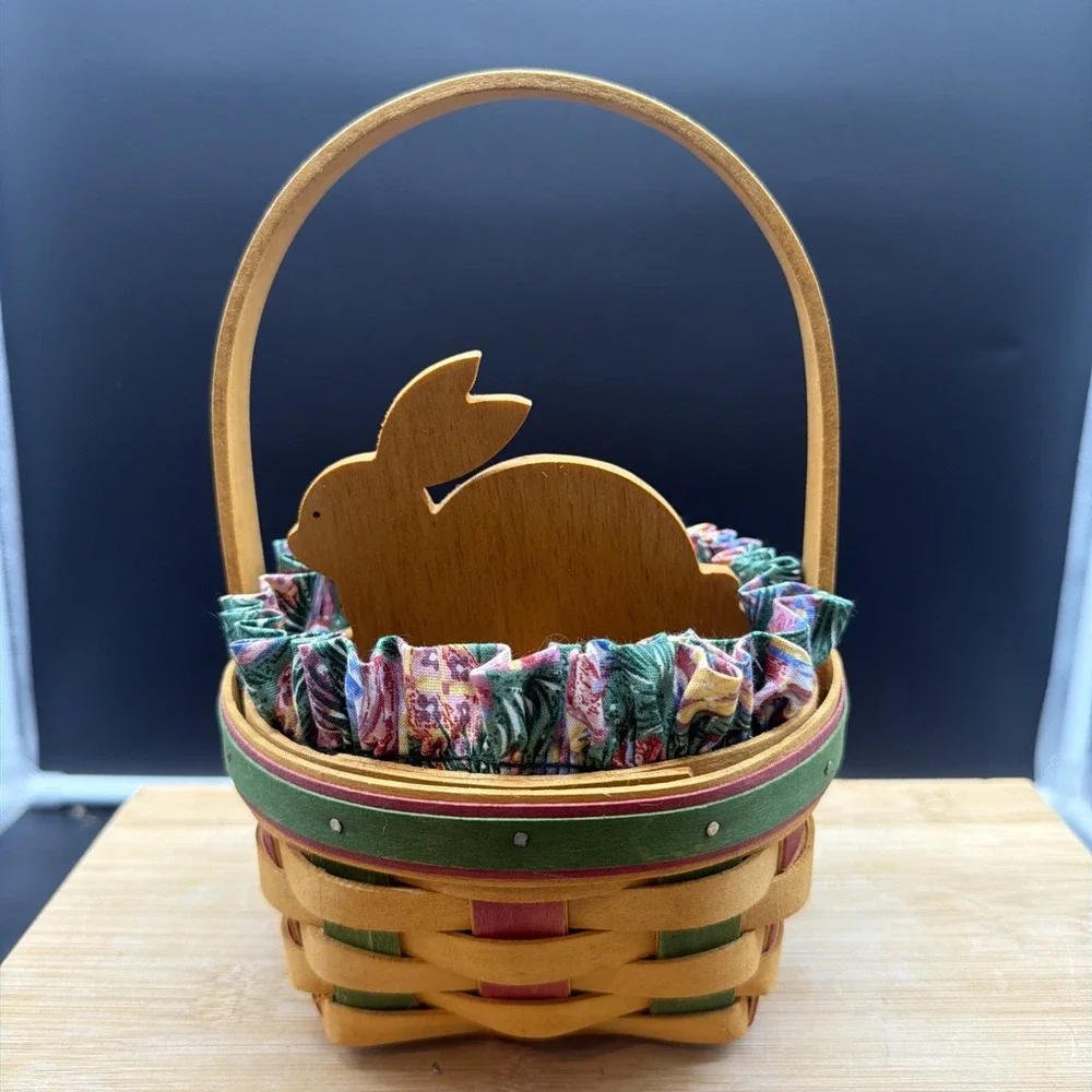 1999 Longaberger Easter Basket W/ Wood Bunny Divider Easter Egg Liner Protector
